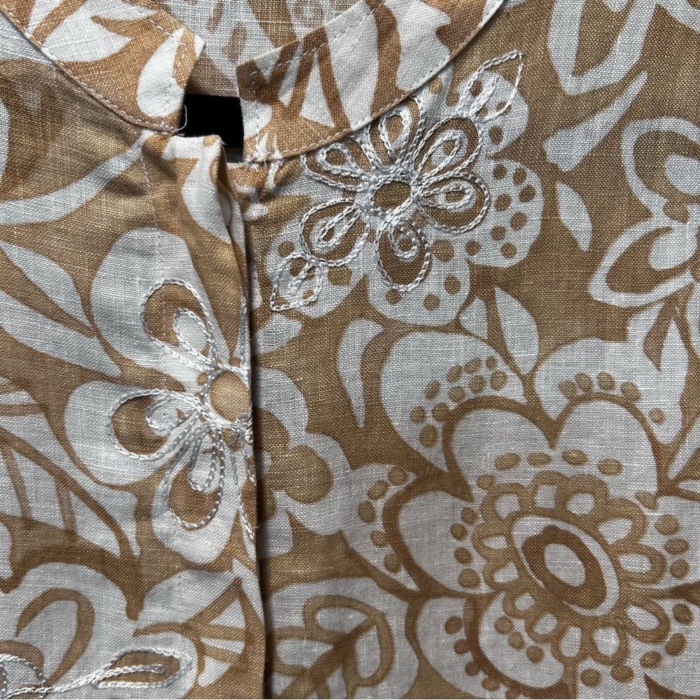 Laura Ashley Beige & White Floral Embroidered Linen Tunic Size L - Picture 4 of 7